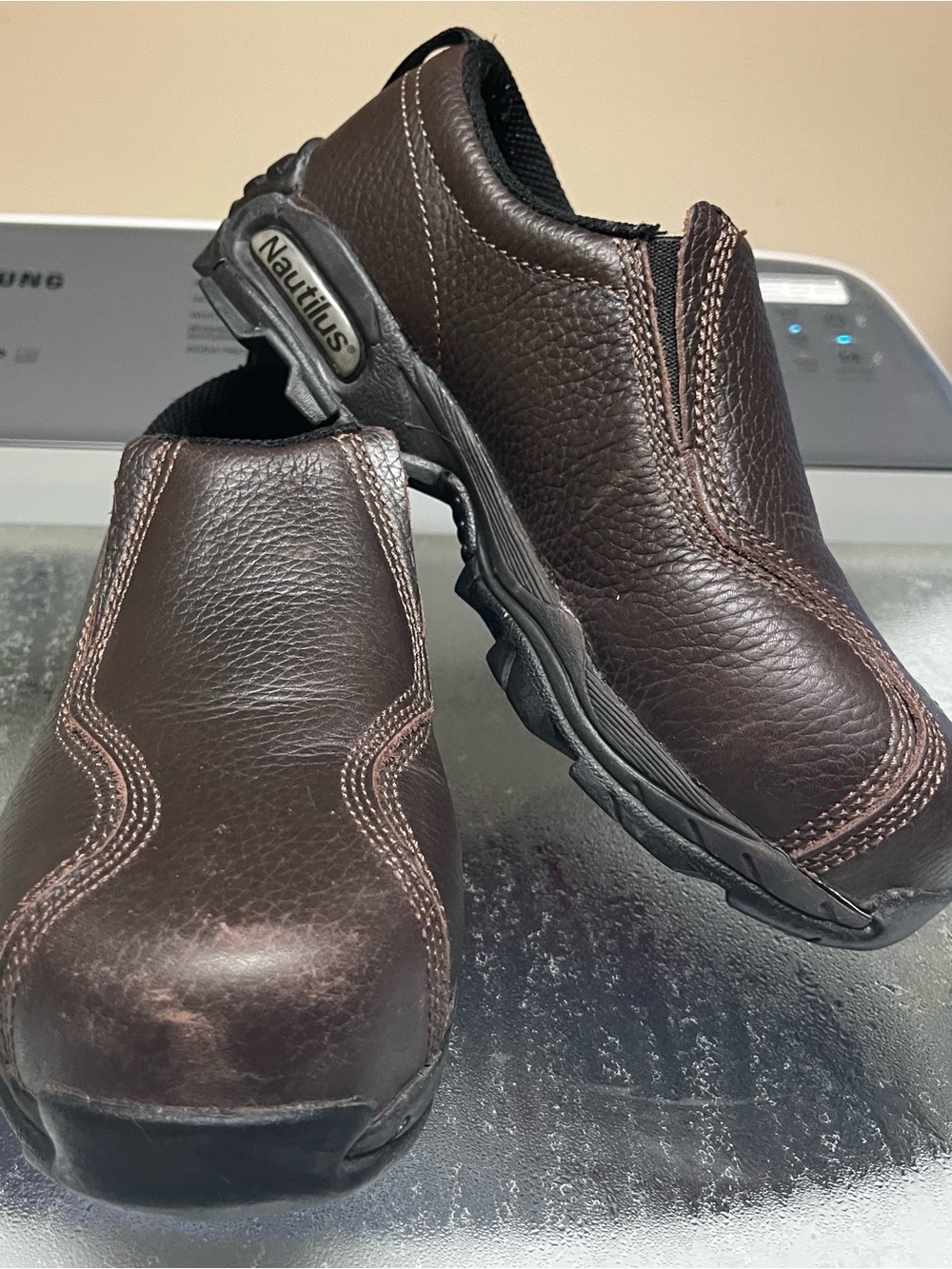 Nautilus Women’s Slip-On Protective Toe Work Shoe — Dark Brown